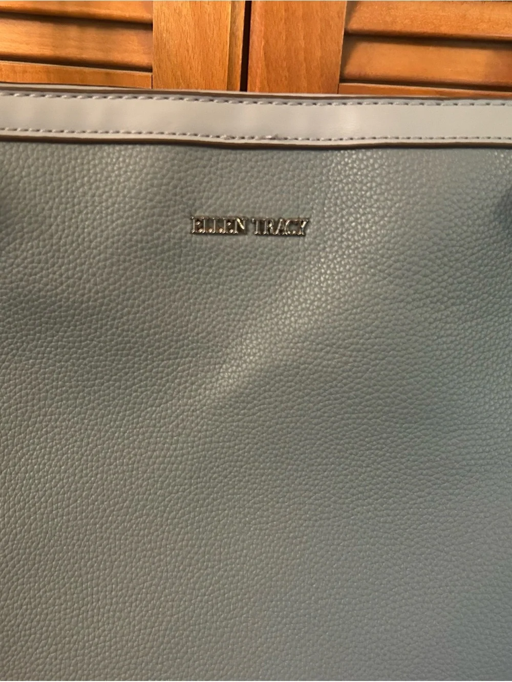 Ellen Tracy Light Blue-Gray Double-Handle Tote with Chain Accents